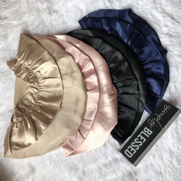 New Beige Mulberry Silk Sleep Hair Cap Bonnet Cover for Adults Unisex Hair - Picture 5 of 5